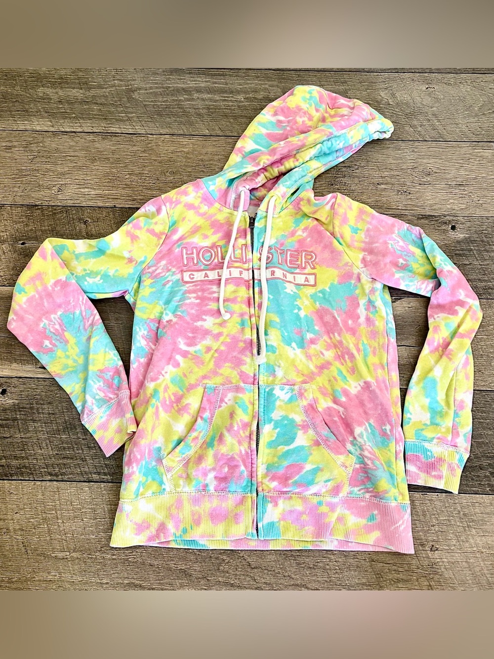 Hollister Tie Dye Hoodie Sweat Jacket in Pastel Colors